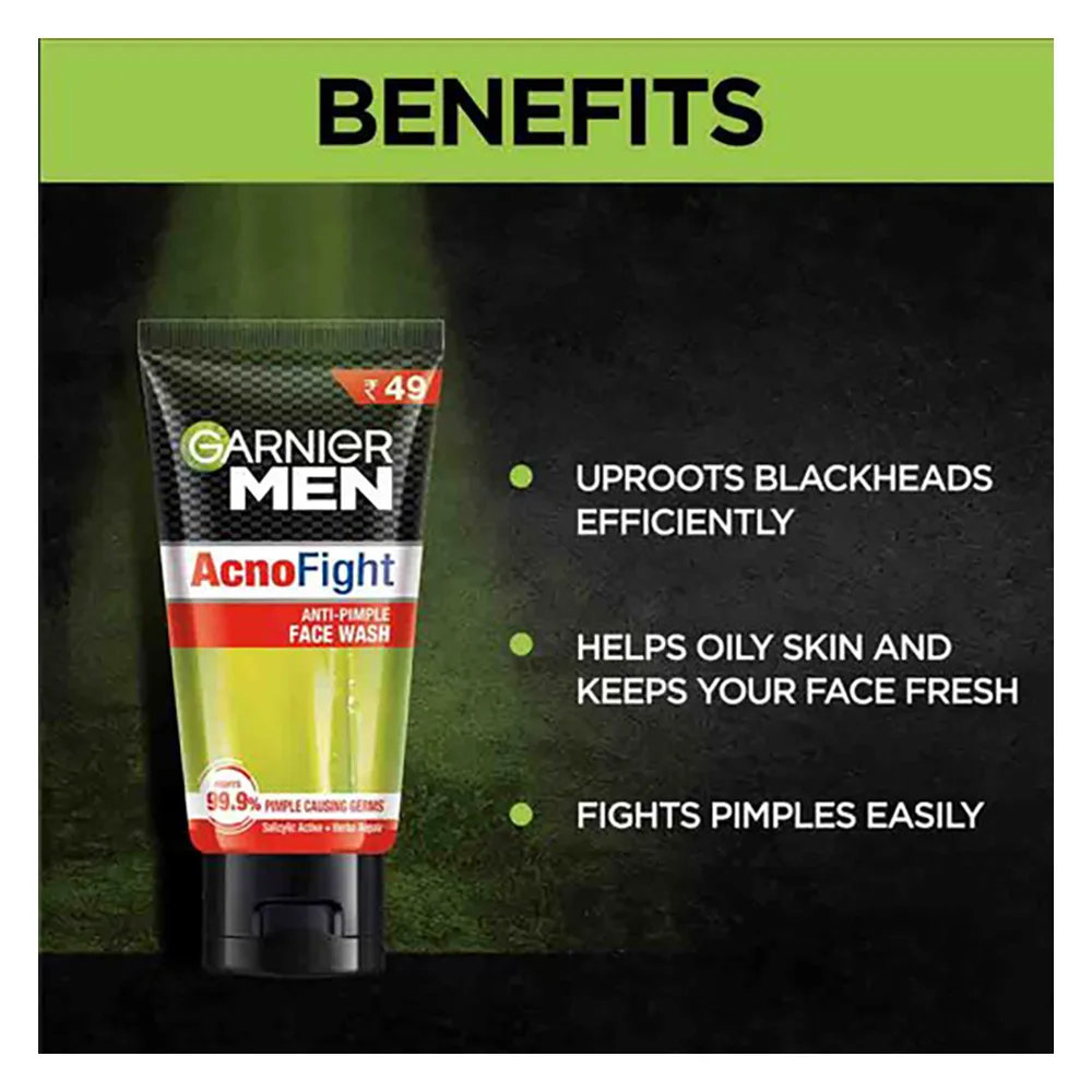 Premium everyday wear garnier men acno fight anti-pimple face wash 100ml - suits all skin types, including sensitive and acne-related skin issues