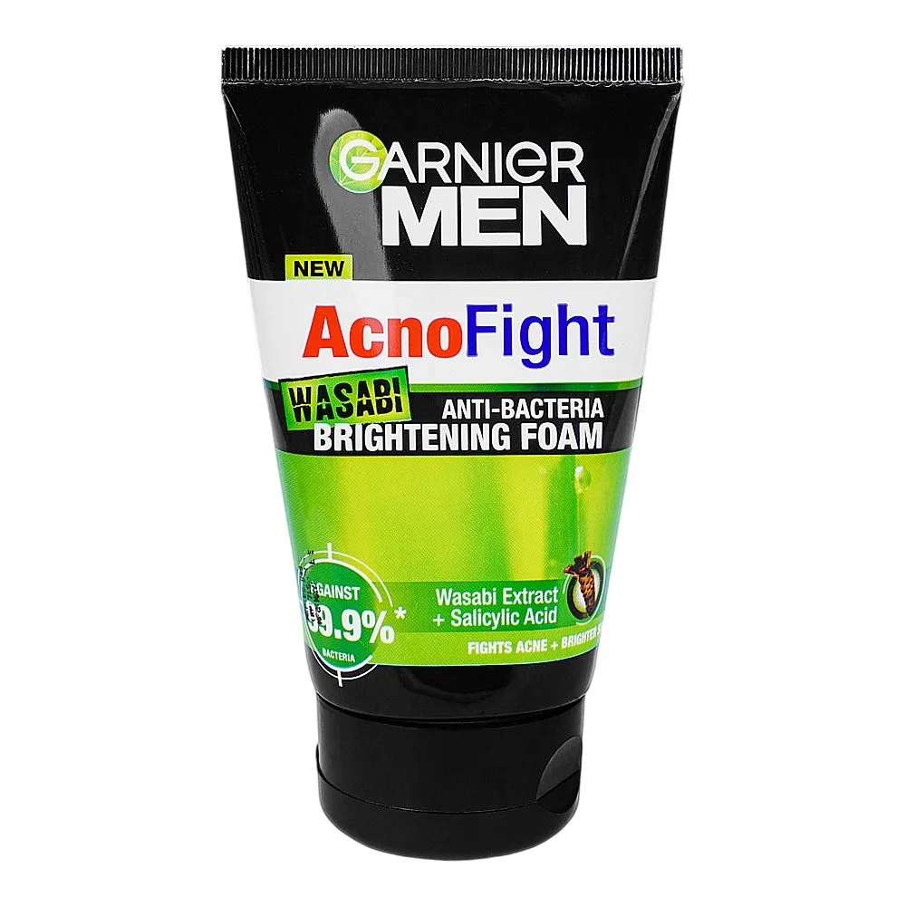 Close-up design of garnier men acno-fight wasabi facewash, 100ml