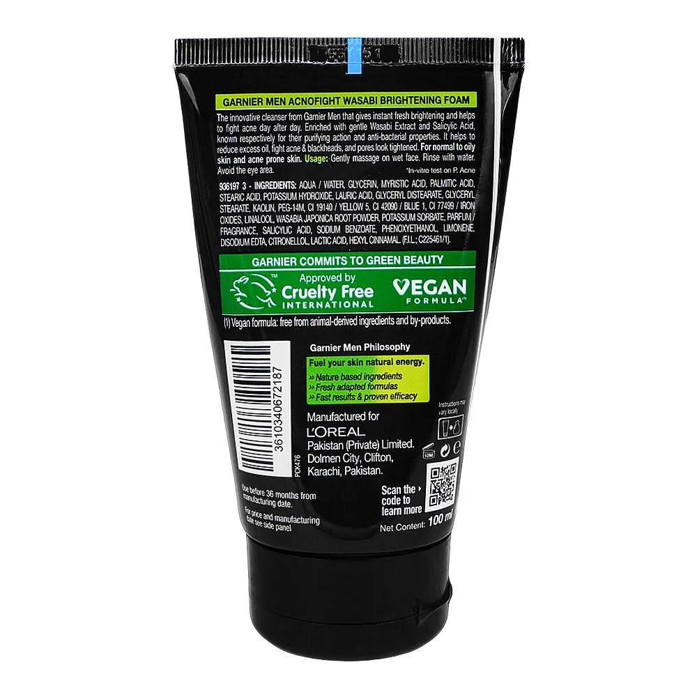Premium everyday wear garnier men acno-fight wasabi facewash, 100ml