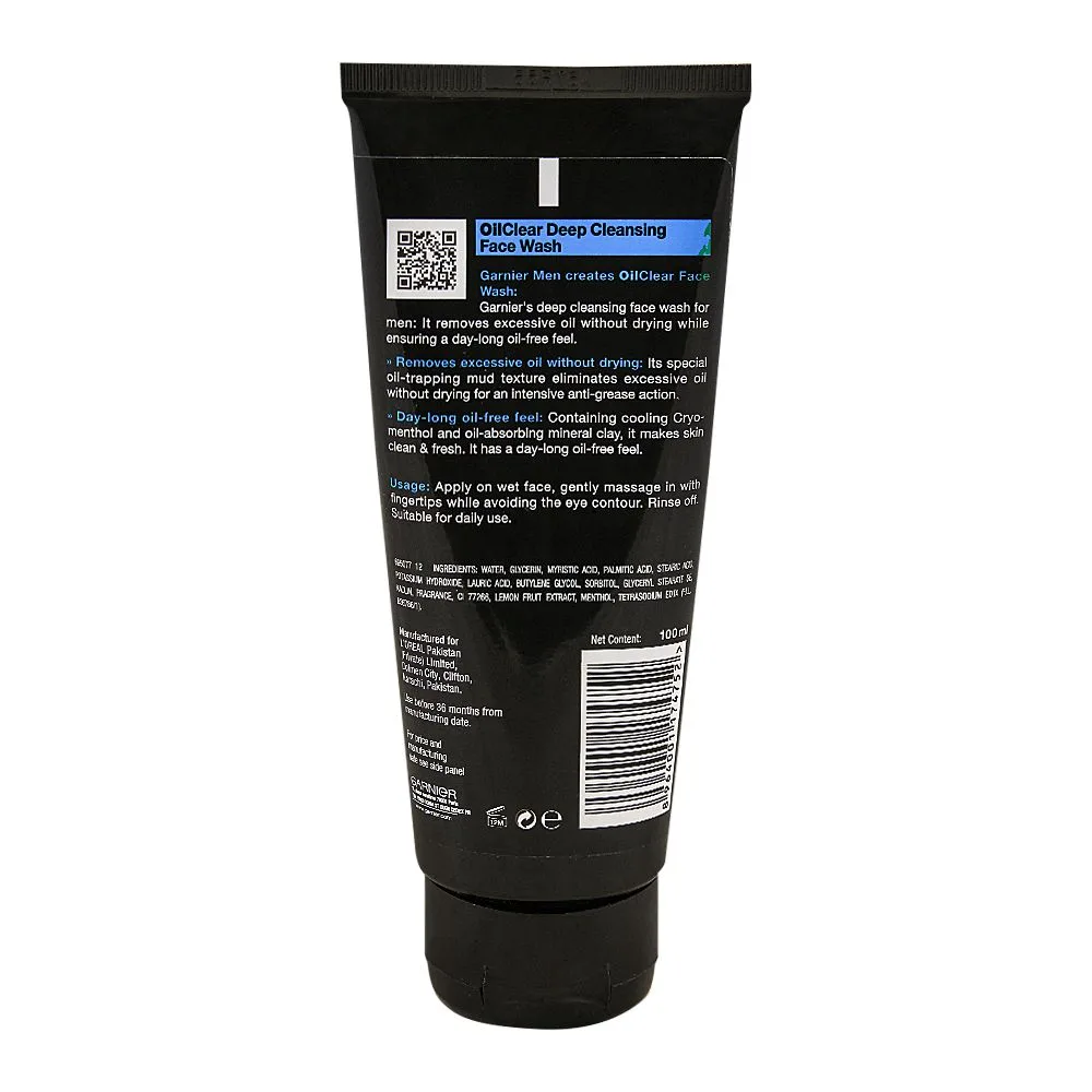 Side view of garnier men oil clear deep cleansing face wash, 100gm