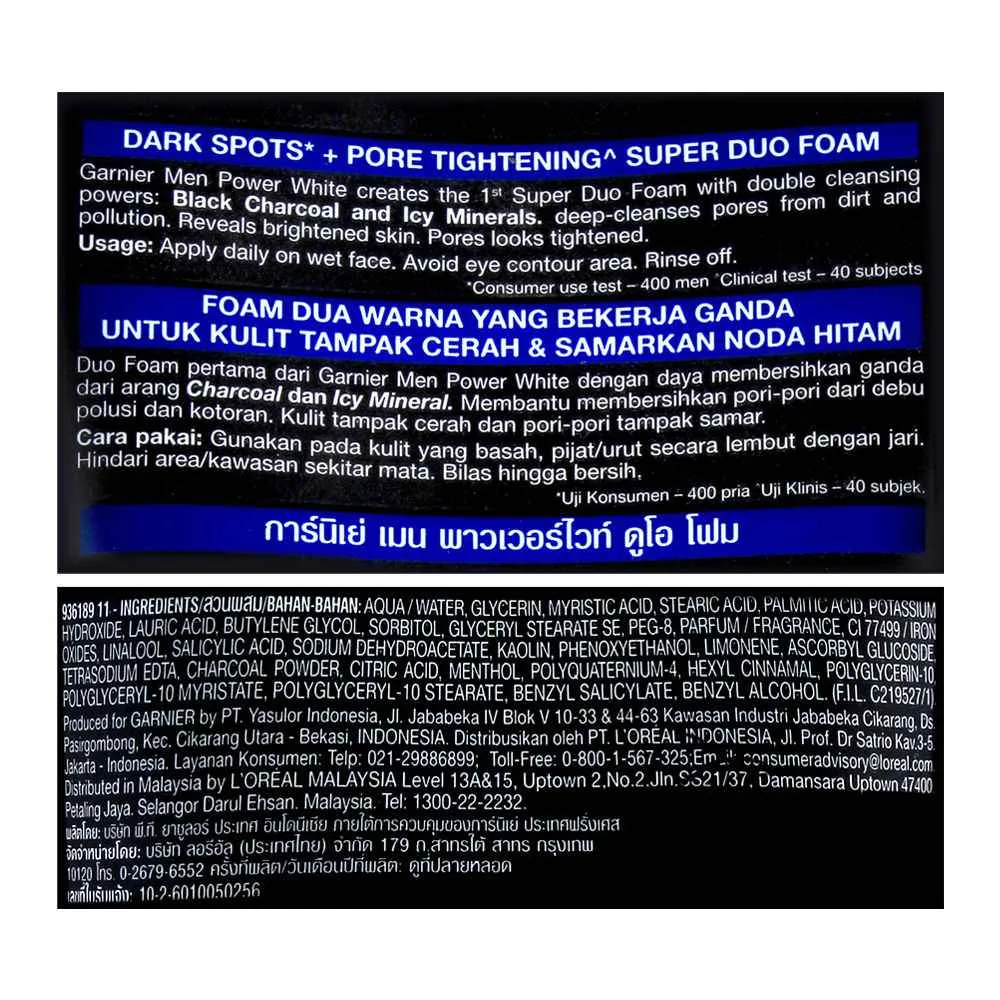 Side view of garnier men turbo bright dark spots + pore tightening super duo foam, 100ml