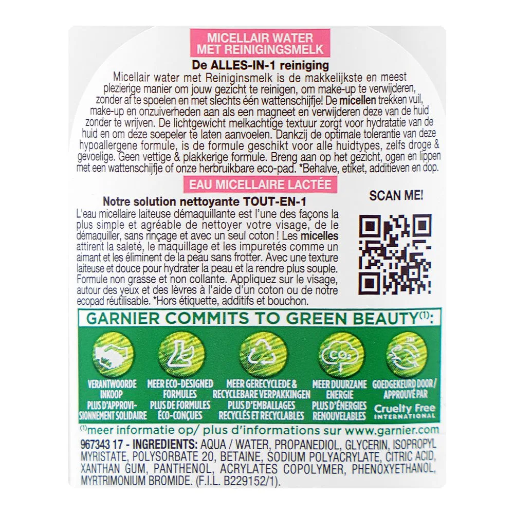 Comfortable casual garnier skin active all-in-1 micellar cleansing water, citric acid, glycerin, for dry & sensitive skin, 400ml
