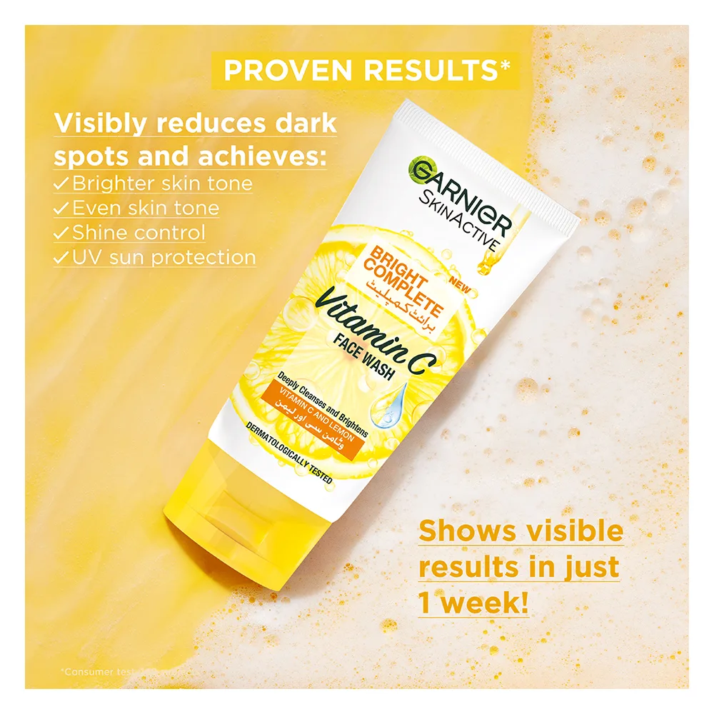 Comfortable casual garnier skin active bright complete vitamin c face wash, 100ml - cleanse, remove impurities, and brightens your skin