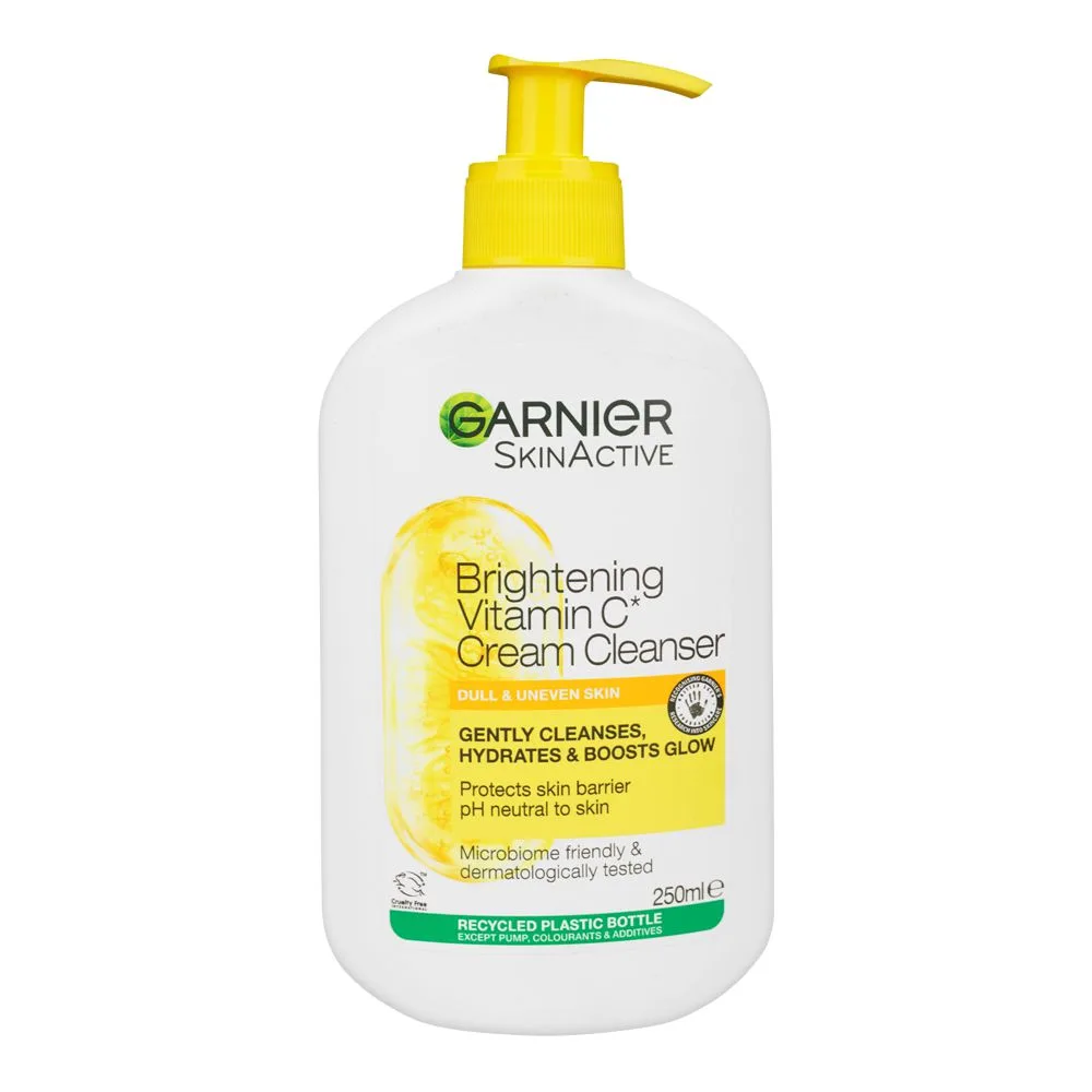 Garnier Skin Active Brightening Vitamin C Cream Cleanser, PH Neutral, For Dull & Uneven Skin, 250ml