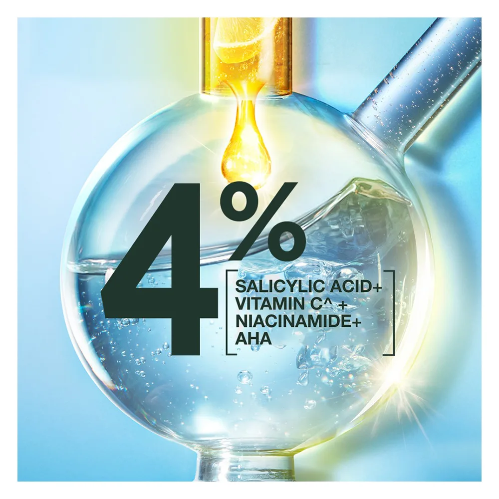 Close-up design of garnier skin active fast clear booster face serum, for acne prone skin, with salicylic acid, 15ml