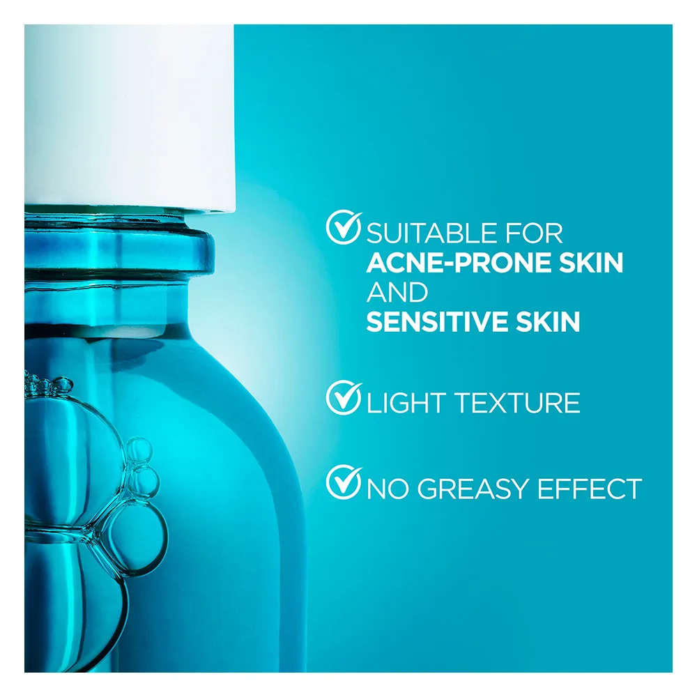 Close-up design of garnier skin active fast clear booster face serum, for acne prone skin, with salicylic acid, 30ml