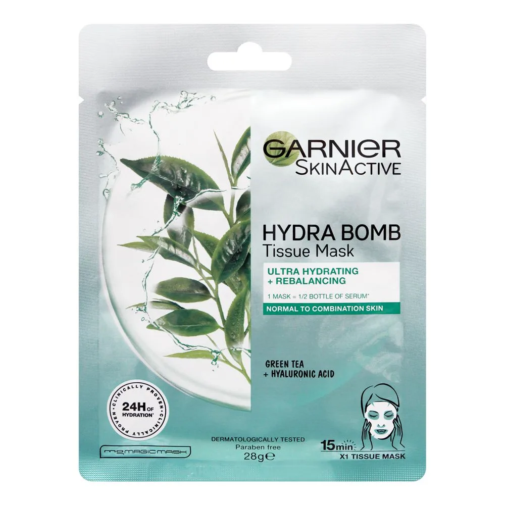 Garnier Skin Active Hydra Bomb Tissue Mask, Ultra Hydrating + Rebalancing, For Normal to Combination Skin, 32g
