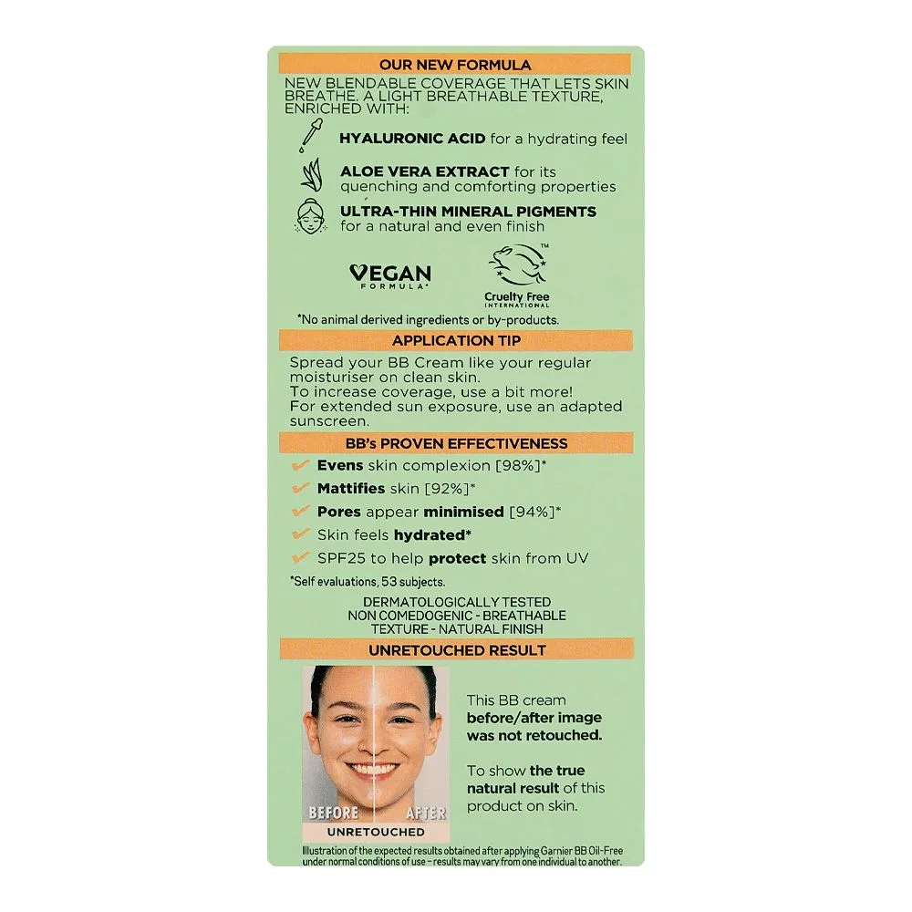 Comfortable casual garnier skin active perfecting care all-in-1 bb hyaluranic acid + mineral pigments cream medium, for oily skin, 50ml