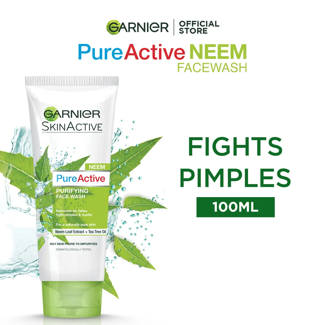 Garnier Skin Active Pure Active Neem Purifying Face Wash, For Normal to Oily Skin 100ml - Dissolve Dirt and Impurities