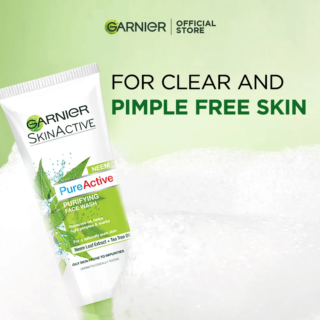 Side view of garnier skin active pure active neem purifying face wash, for normal to oily skin 100ml - dissolve dirt and impurities