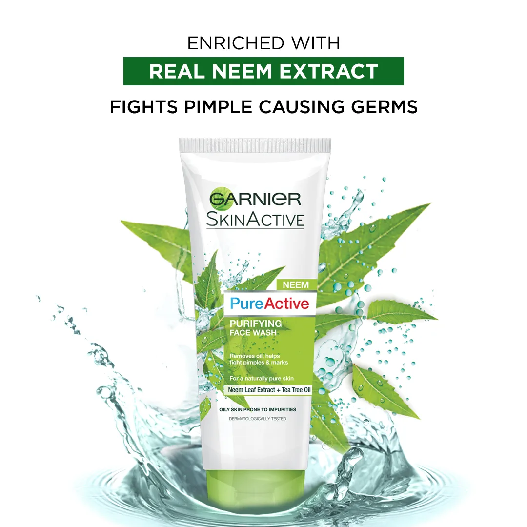 Comfortable casual garnier skin active pure active neem purifying face wash, for normal to oily skin 100ml - dissolve dirt and impurities