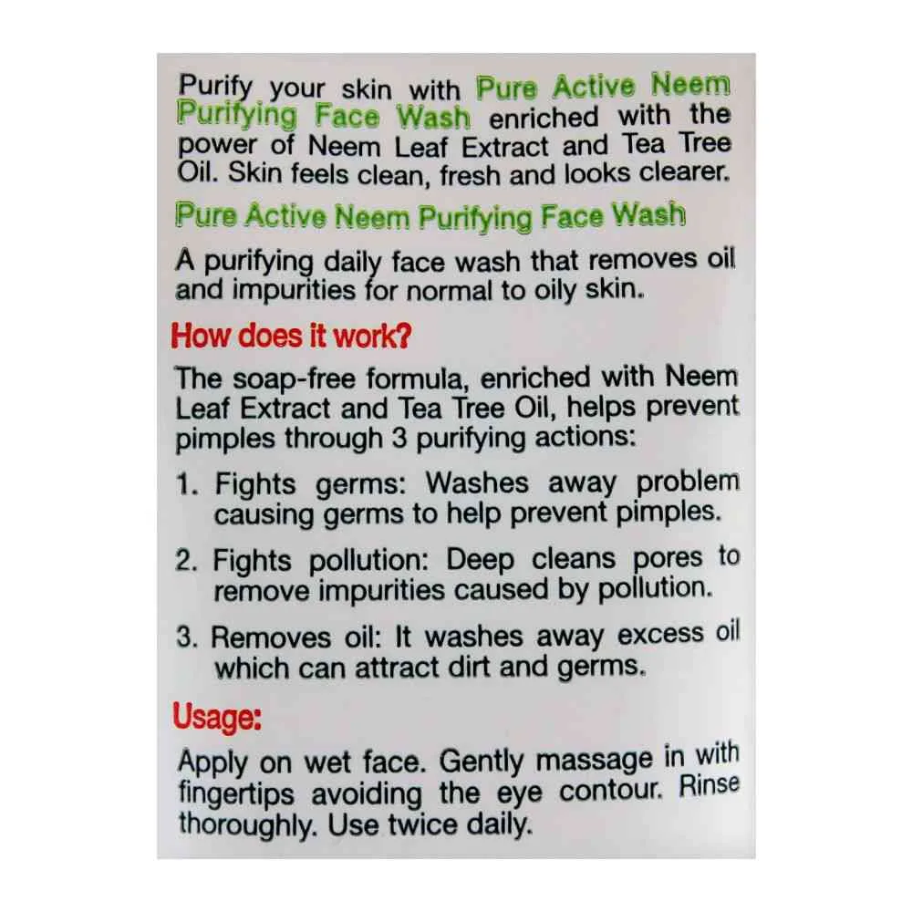 Premium everyday wear garnier skin active pure active neem purifying face wash, for normal to oily skin 50ml - dissolve dirt and impurities