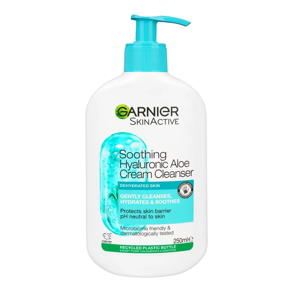 Garnier Skin Active Soothing Hyaluronic Aloe Cream Cleanser, PH Neutral, For Dehydrated Skin, 250ml