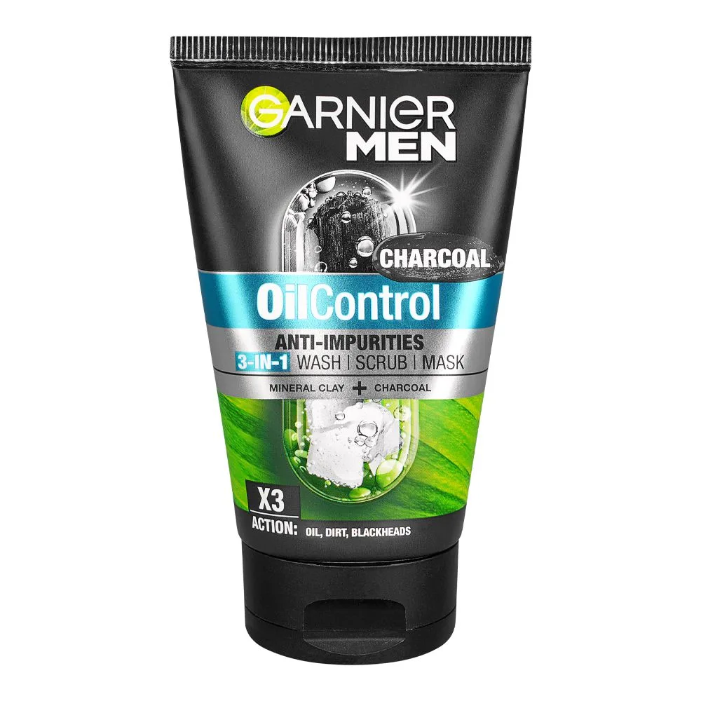 Garnier Skin Active Ultra Clean 3in1 Wash+Scrub+Mask With Charcoal, Paraben Free, 100ml