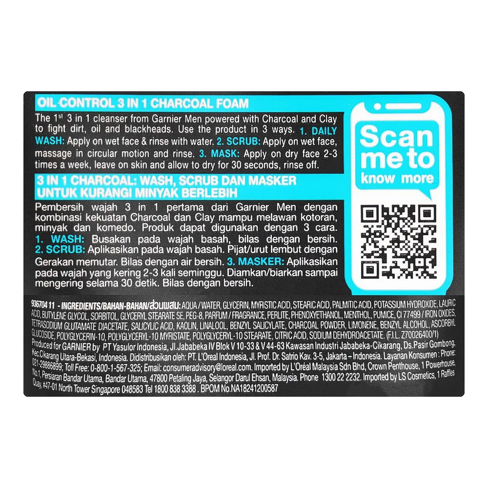 Comfortable casual garnier skin active ultra clean 3in1 wash+scrub+mask with charcoal, paraben free, 100ml