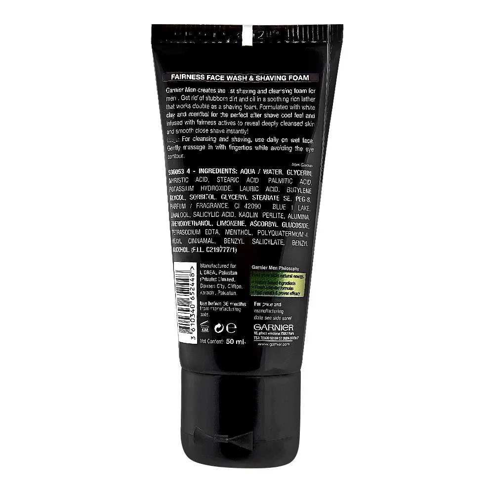 Garnier Turbo Bright Face Wash & Shaving Foam 50ml - Daily Grooming Solution for Men’s Skin