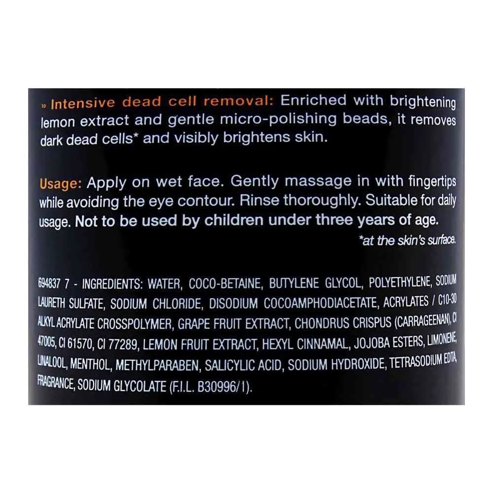 Side view of garnier turbo bright fairness face wash 100ml - removes dark cells & impurities for clear skin