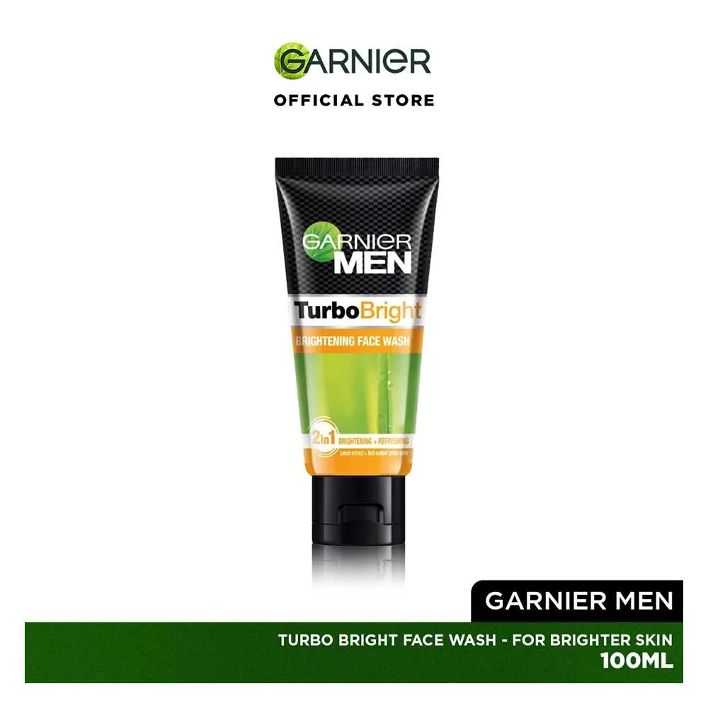 Front angle of garnier turbo bright fairness face wash 100ml - removes dark cells & impurities for clear skin