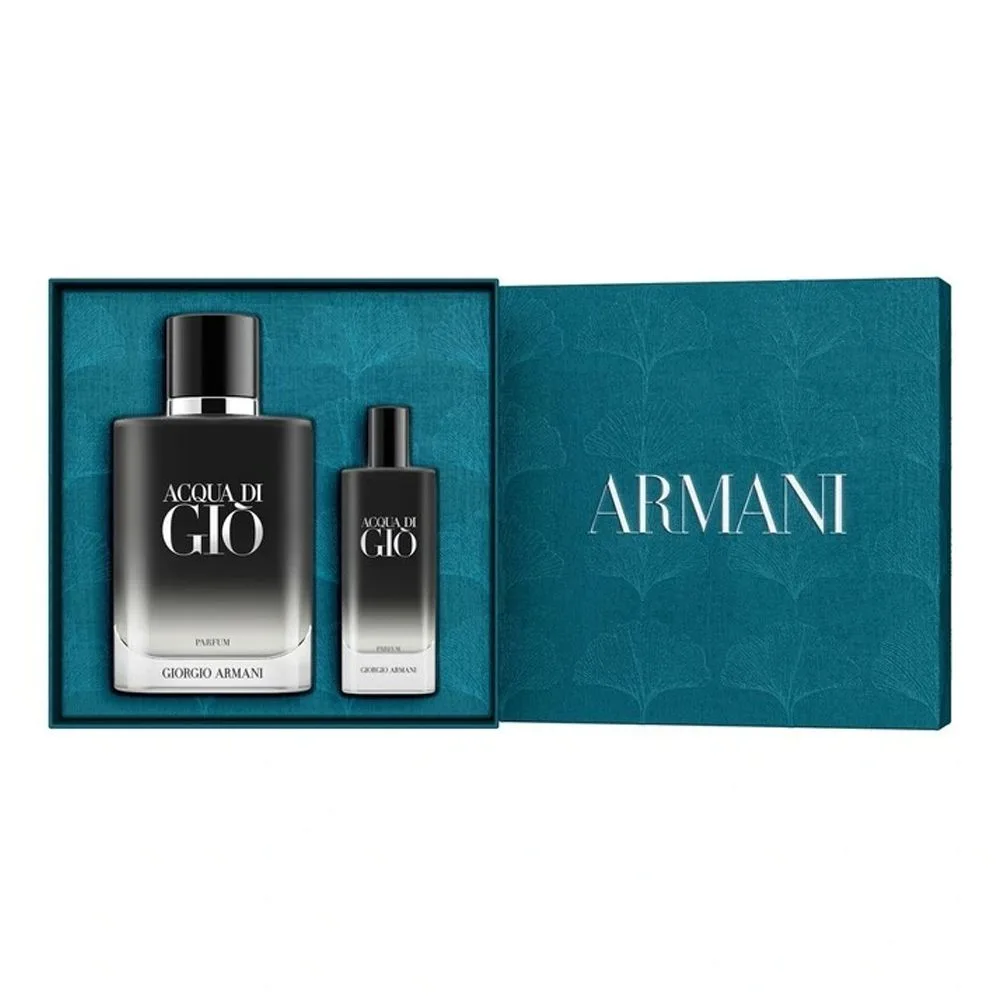 Side view of giorgio armani acqua di gio parfum set, for men, parfum 100ml + 15ml