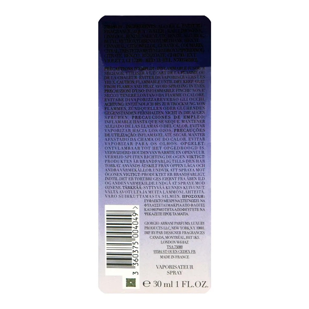 Side view of giorgio armani code pour femme spray, eau de parfum, for women, 30ml
