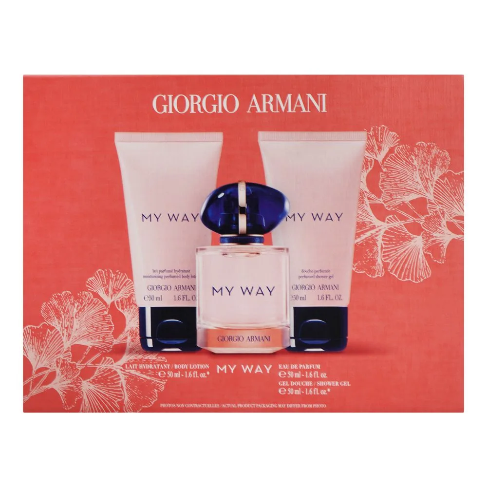 Comfortable casual giorgio armani my way set, for women, eau de parfum 50ml + body lotion 50ml + shower gel 50ml