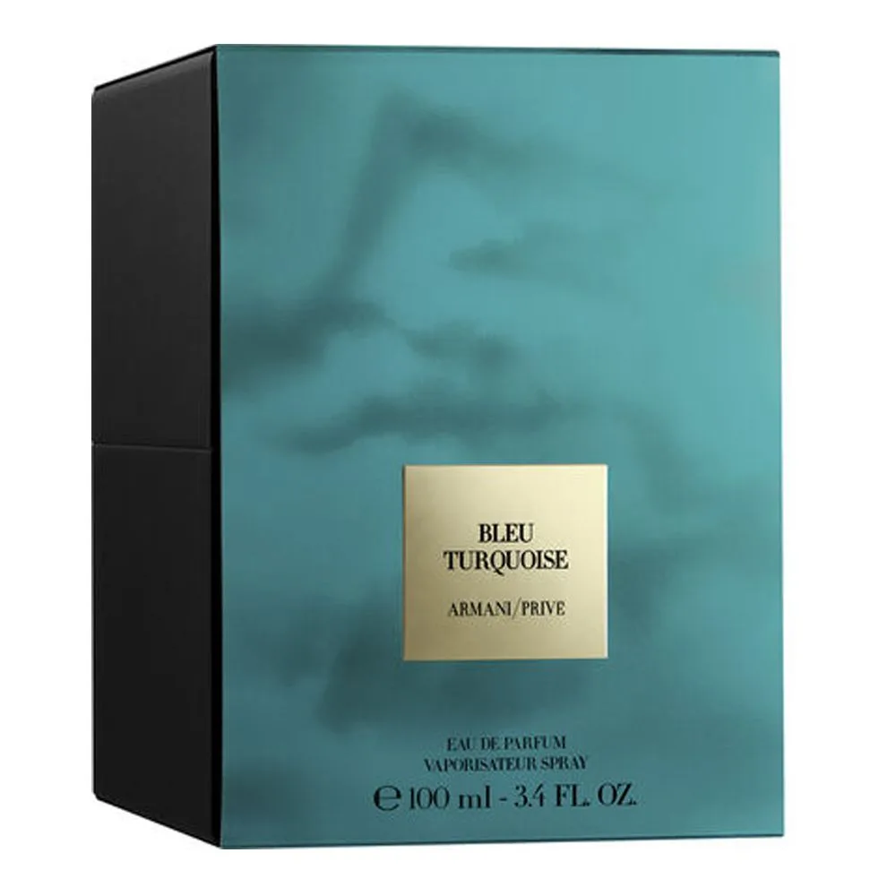 Side view of giorgio armani prive bleu turquoise, eau de parfum, for men & women, 100ml