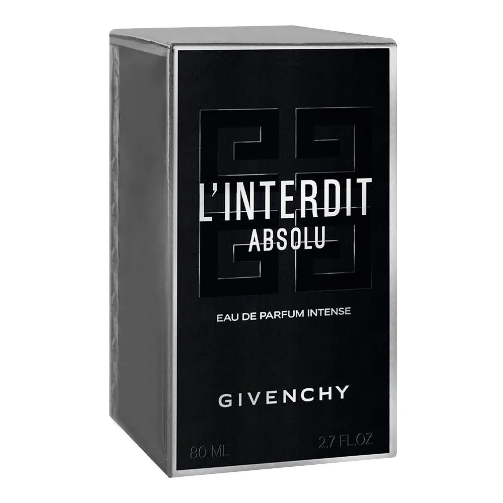 Side view of givenchy l'interdit absolu intense, eau de parfum, for men & women, 80ml