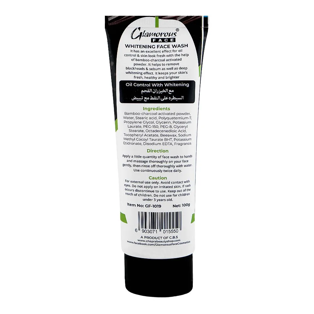 Side view of glamourous face bamboo charcoal whitening face wash, for oily skin, 100g, gf-1019