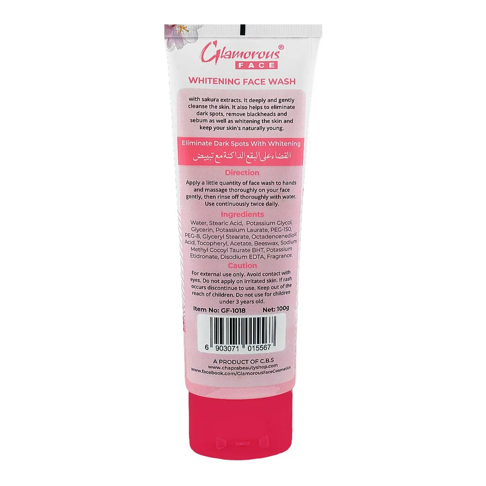 Side view of glamourous face japanese sakura extracts whitening face wash, for eliminating dark spots, 100g, gf-1018