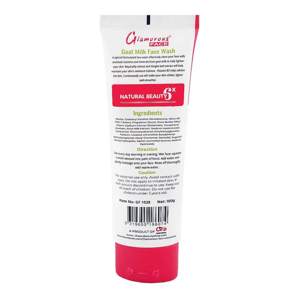 Side view of glamourous face natural beauty 6x goat milk face wash, for dry skin, 100g, gf-1028