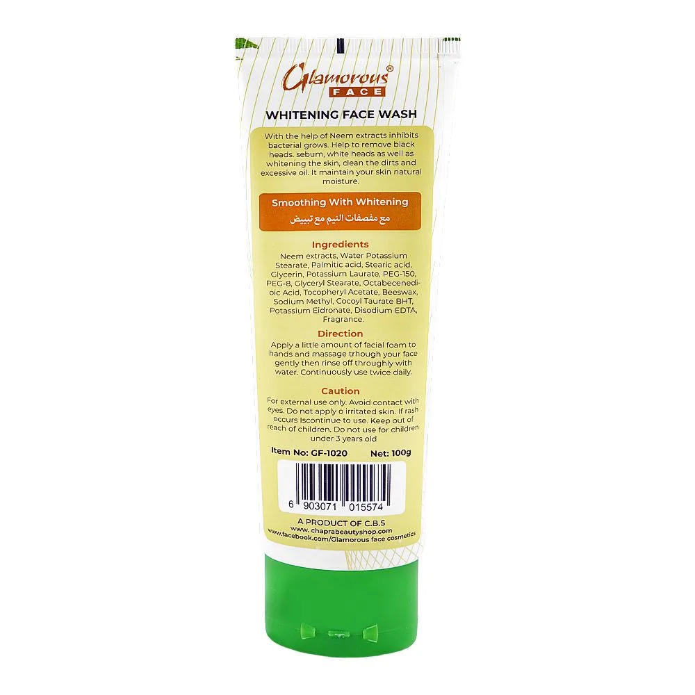 Side view of glamourous face neem extracts whitening face wash, for smoothing & skin whitening, 100g, gf-1020
