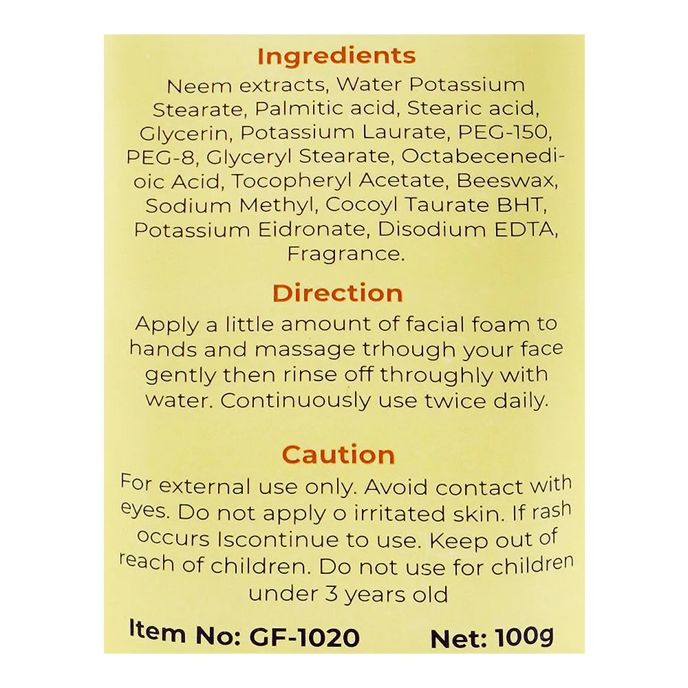 Comfortable casual glamourous face neem extracts whitening face wash, for smoothing & skin whitening, 100g, gf-1020