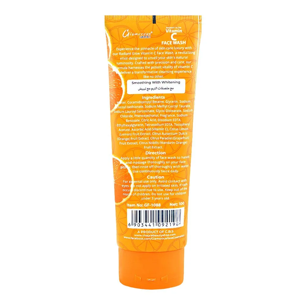Side view of glamourous face radiant glow vitamin c face wash, for all types of skin, 100g, gf-1088