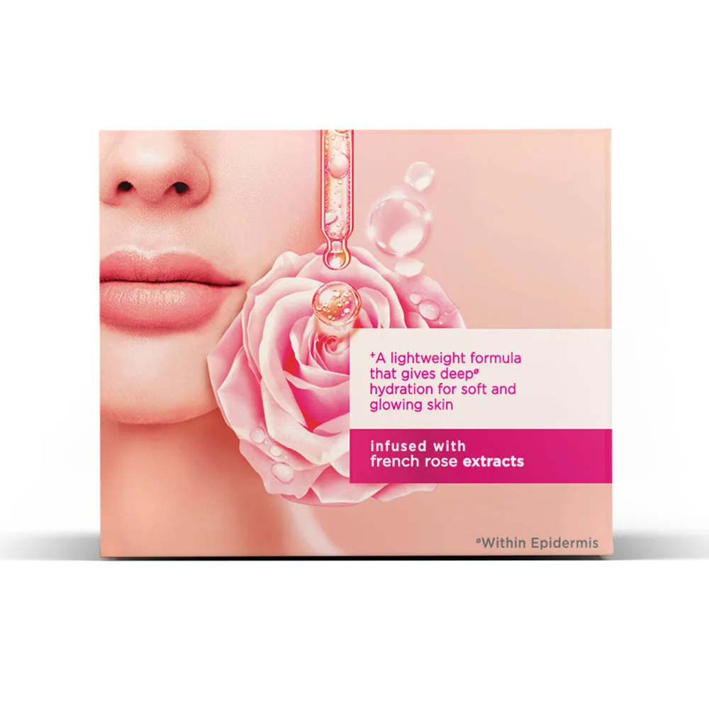 Close-up design of glow & lovely hydra glow rose enrich serum cream, water light glow formula, 60ml