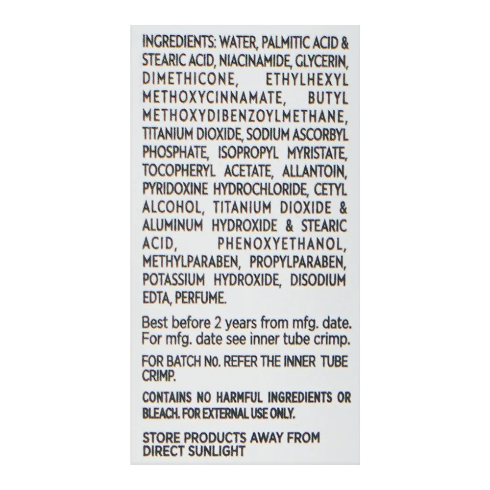 Close-up design of glow & lovely re-new bright serum in cream, niacinamide, glycerin, 25g