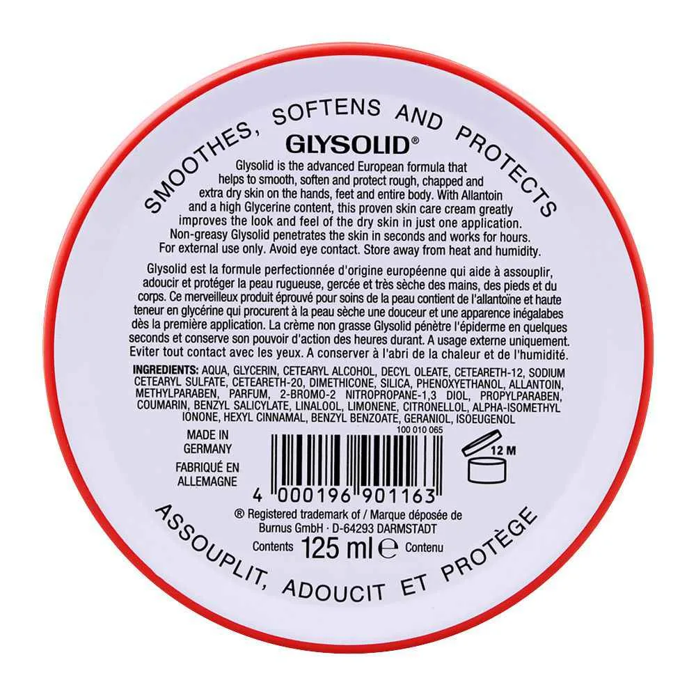 Side view of glysolid skin cream, 125ml