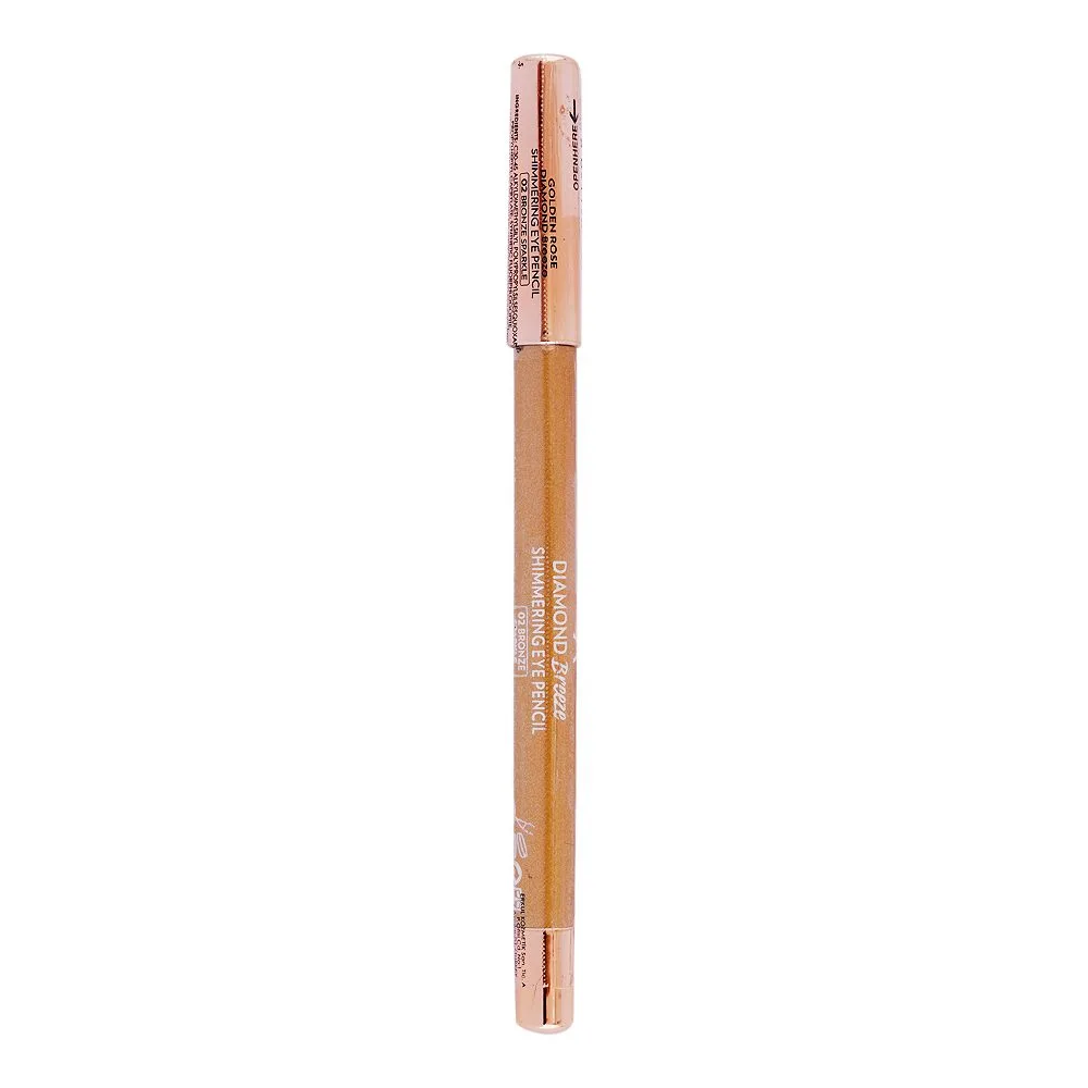 Side view of golden rose diamond breeze shimmering eye pencil, 02 bronze sparkle