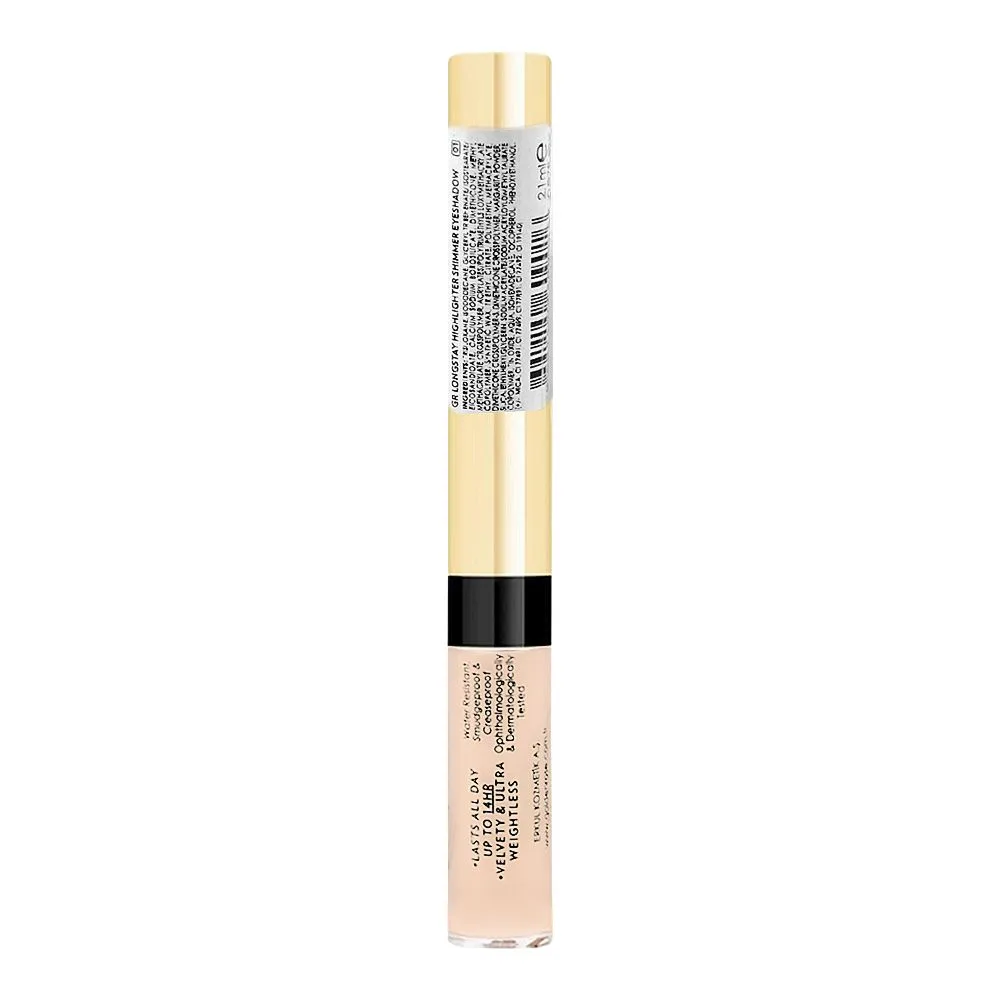 Side view of golden rose long stay highlighter shimmer eyeshadow, 2.1ml, no. 01