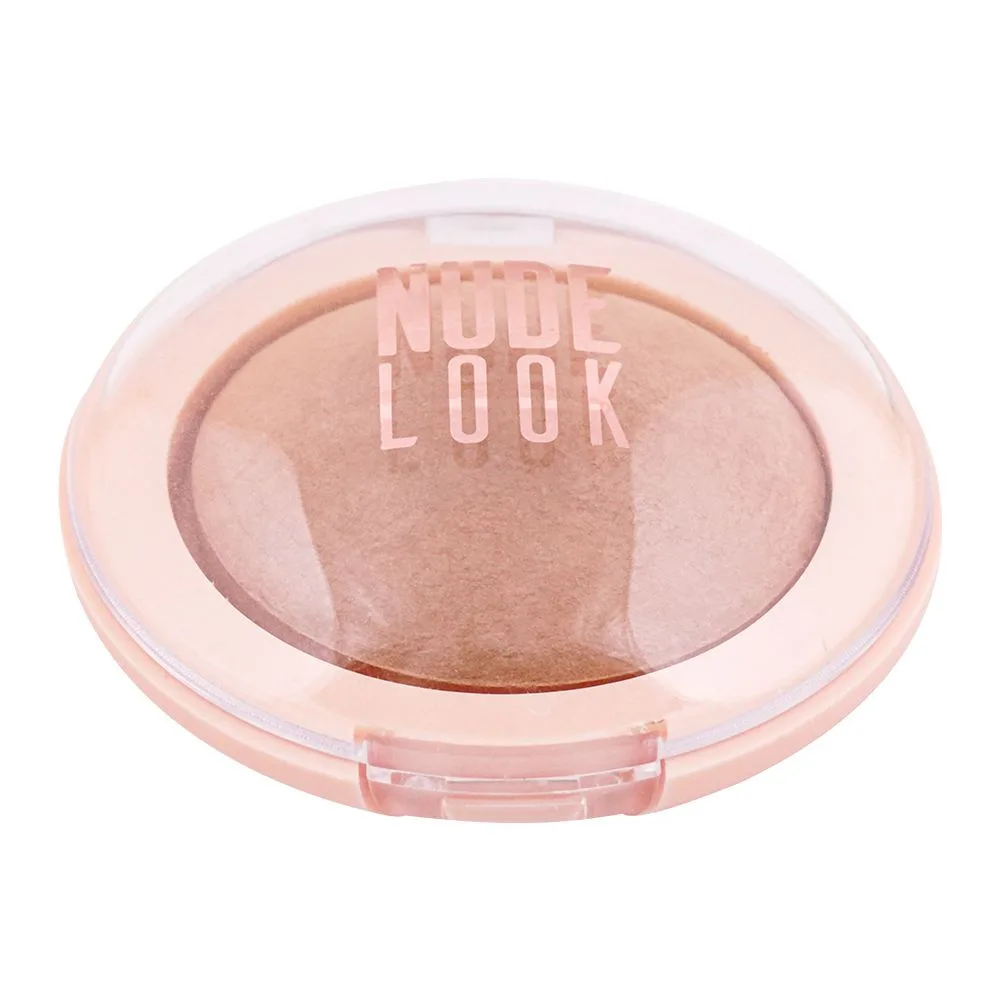 Side view of golden rose nude look matte baked eye shadow, caramel nude