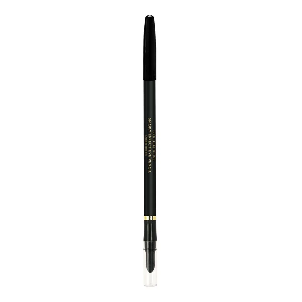 Side view of golden rose smoky effect eye pencil, deep black