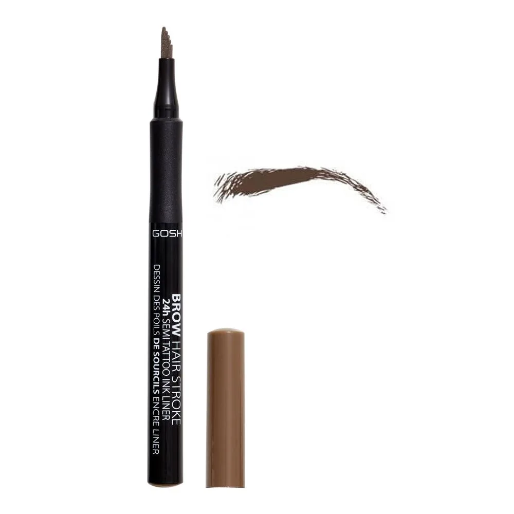Gosh Brow Hair Stroke 24H Semi Tattoo Ink Eyeliner, 002 Grey Brown, 1ml