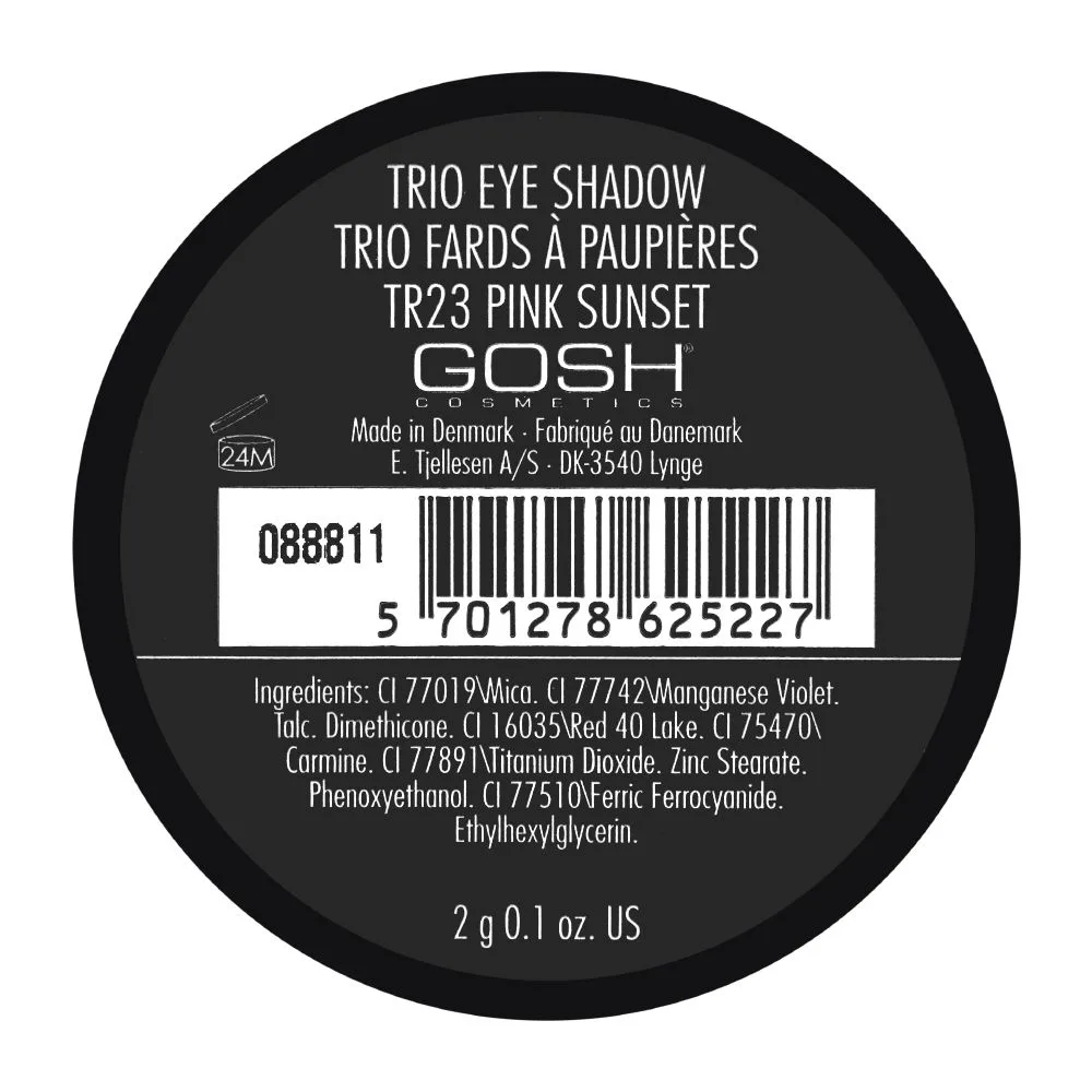Side view of gosh trio eyeshadow, tr23 pink sunset
