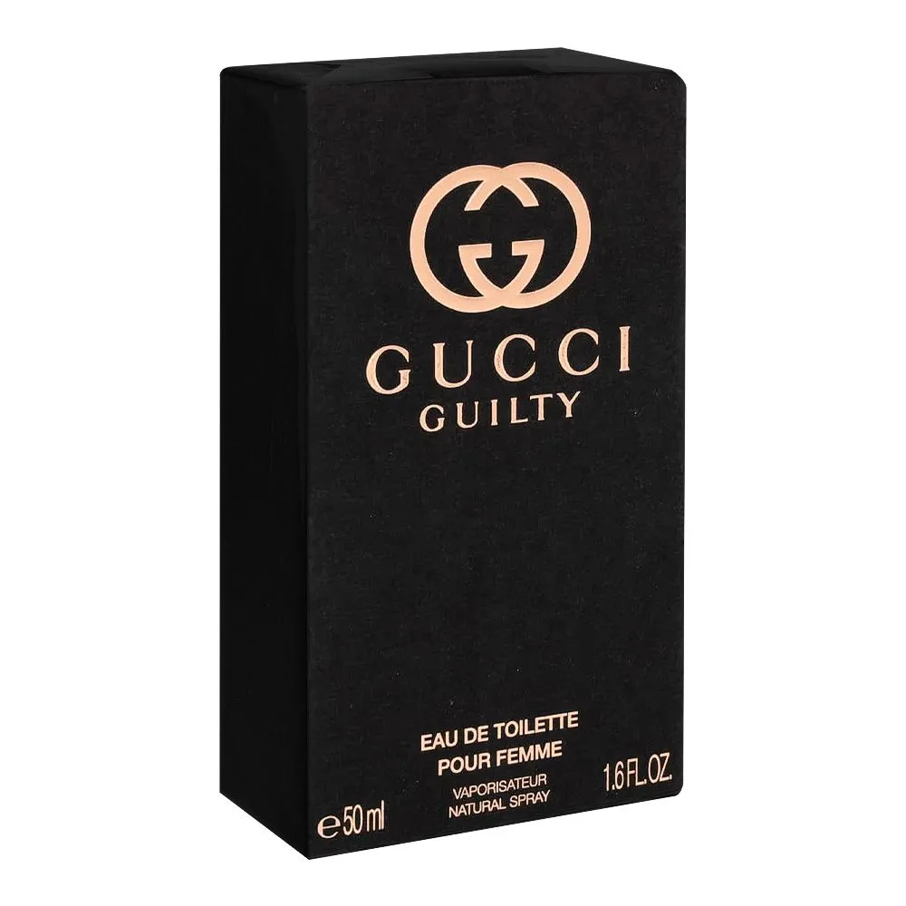 Side view of gucci guilty pour femme, eau de toilette, for women, 50ml