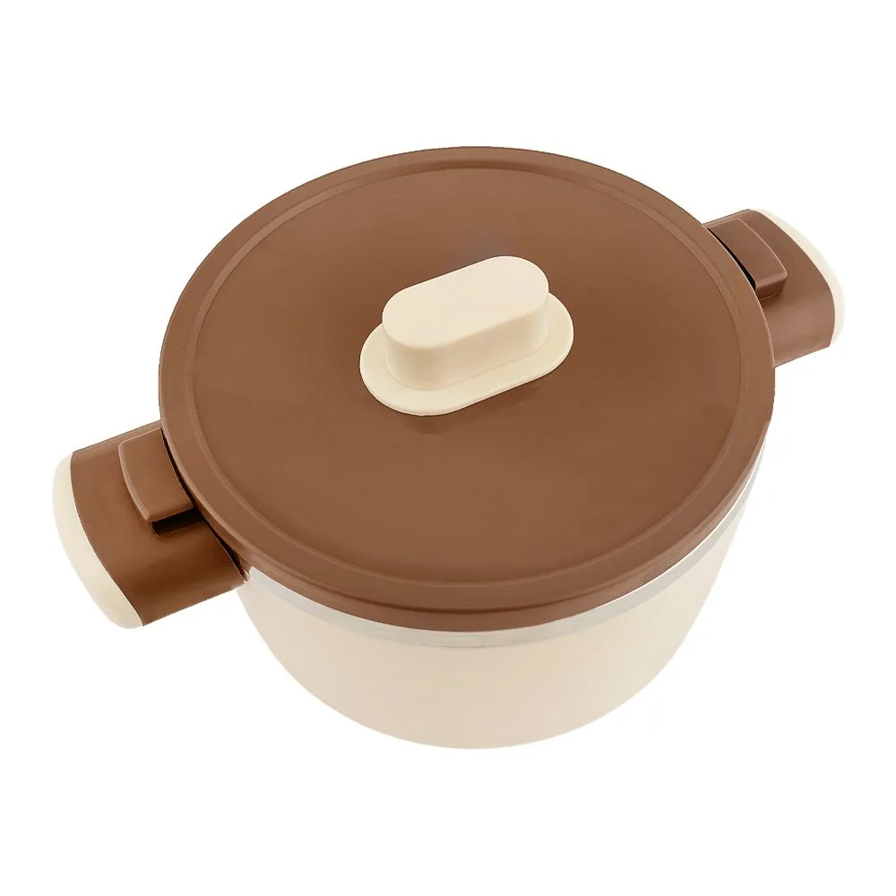 Side view of happy ware forte warmer hot pot with twist lock lid, 25 x 18 x 13.5cm, 1.8 liters, brown, su-647