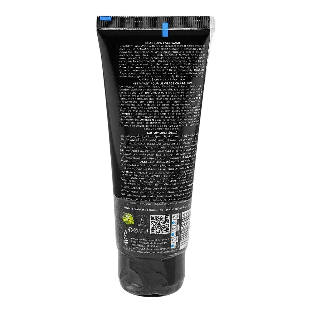 Side view of hemani char glow complete detox face wash with activated charcoal, 100ml