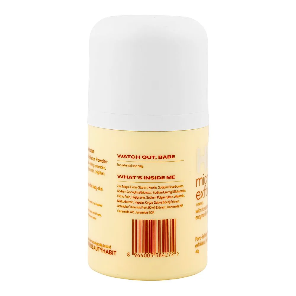 Side view of her beauty micro exfoliator powder, rice extract, for skin brightening, 40g