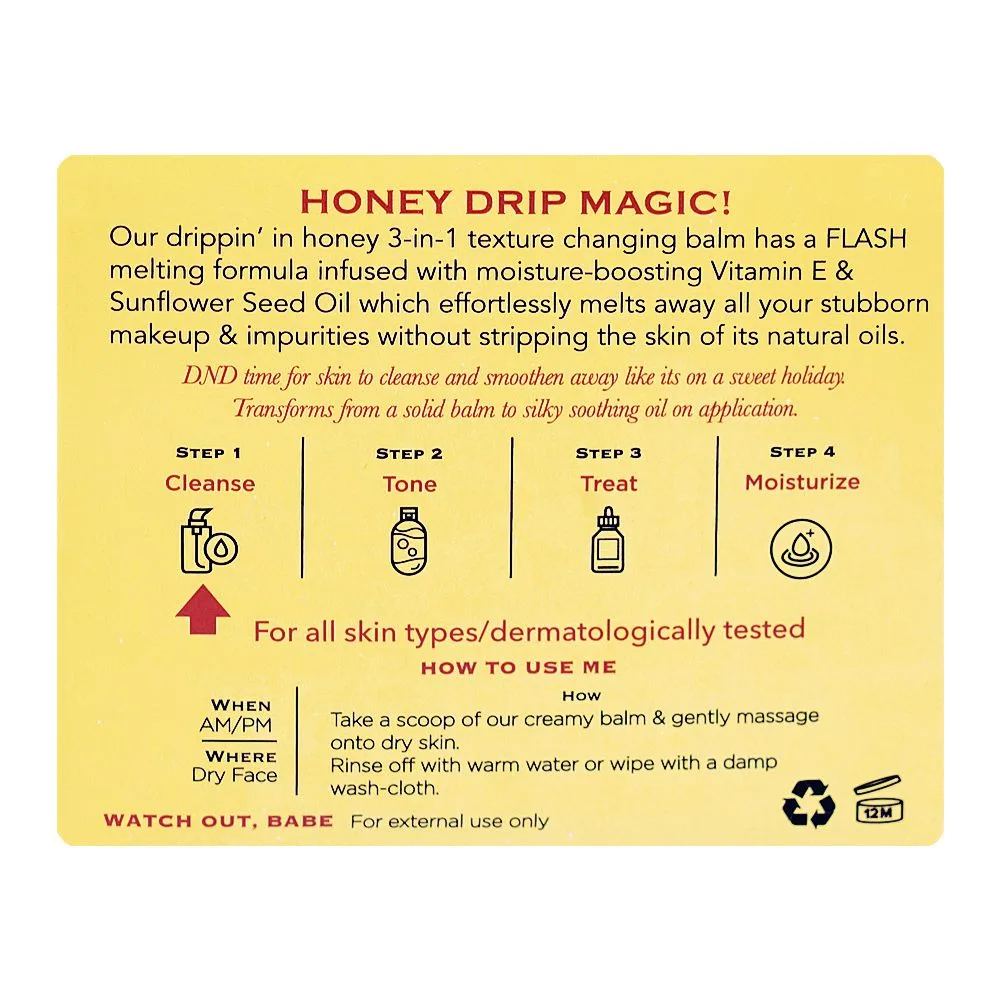 Side view of her beauty oh so honey daily gentle all-off balm, for all types of skin, 100ml
