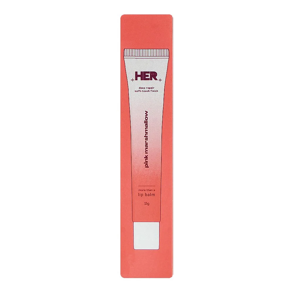 Side view of her beauty pro-collagen peptide gloss lip balm, pink marshmallow, 15g