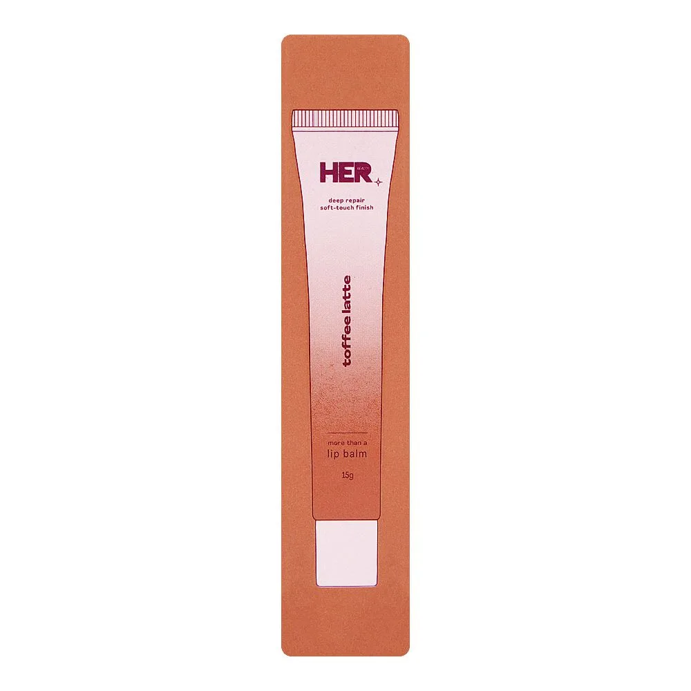 Side view of her beauty pro-collagen peptide gloss lip balm, toffee latte, 15g