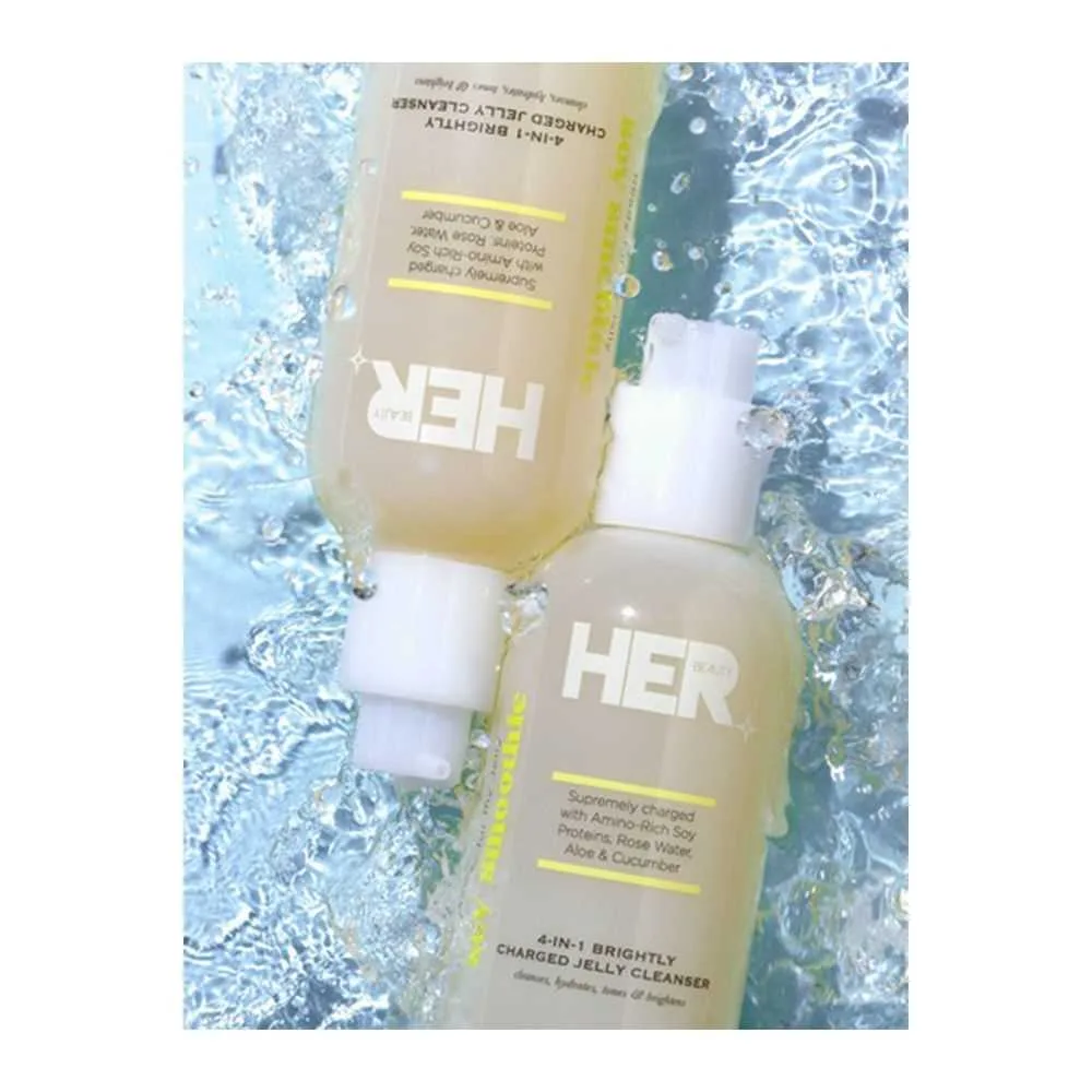 Close-up design of her beauty soy smoothie 4-in-1 brightly charged jelly cleanser, 200ml